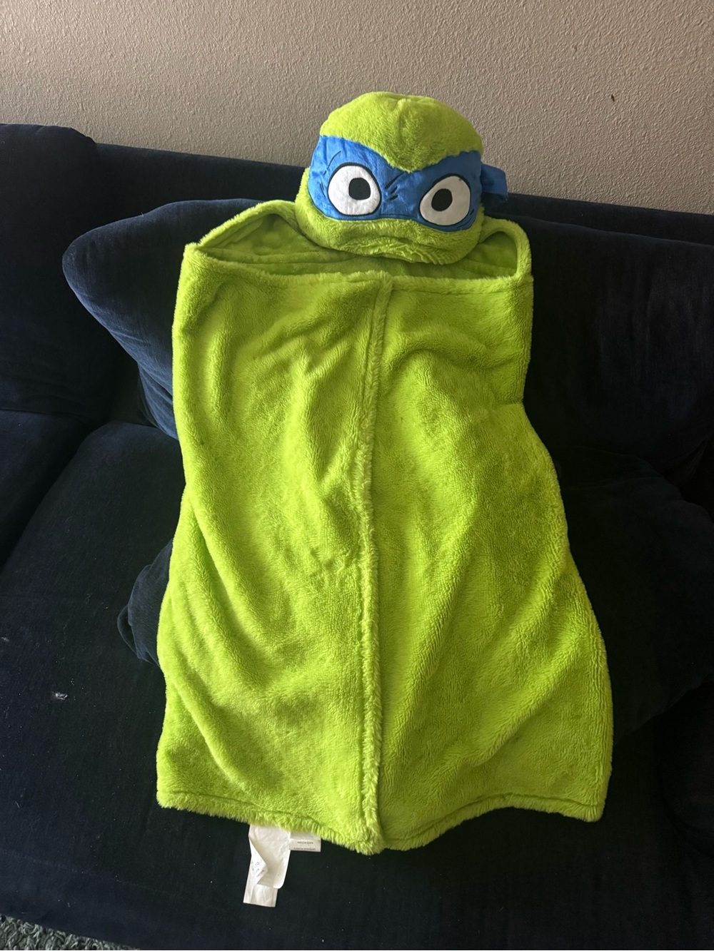 Kids Green Hooded Bath Towel with Blue Mask Hood